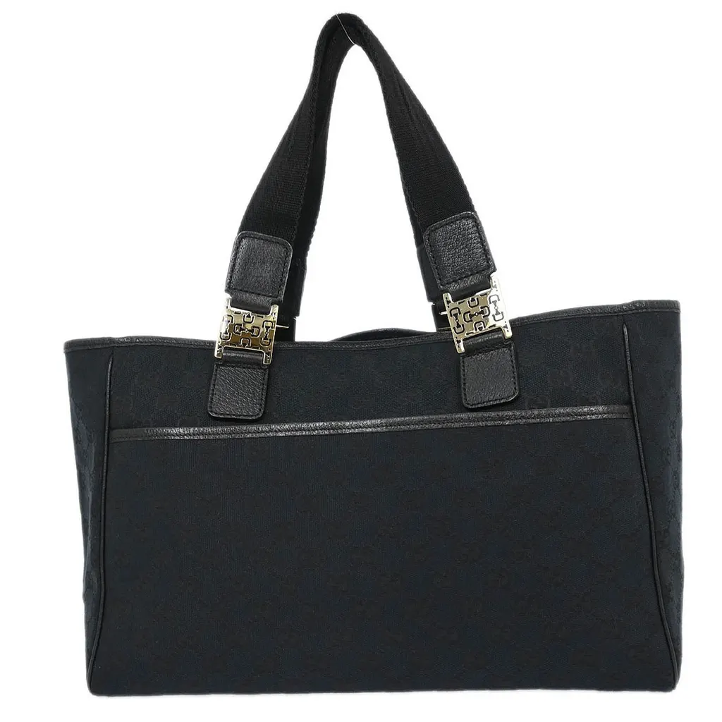 Gucci Web Handle Buckle Tote Black Canvas Good - Back View