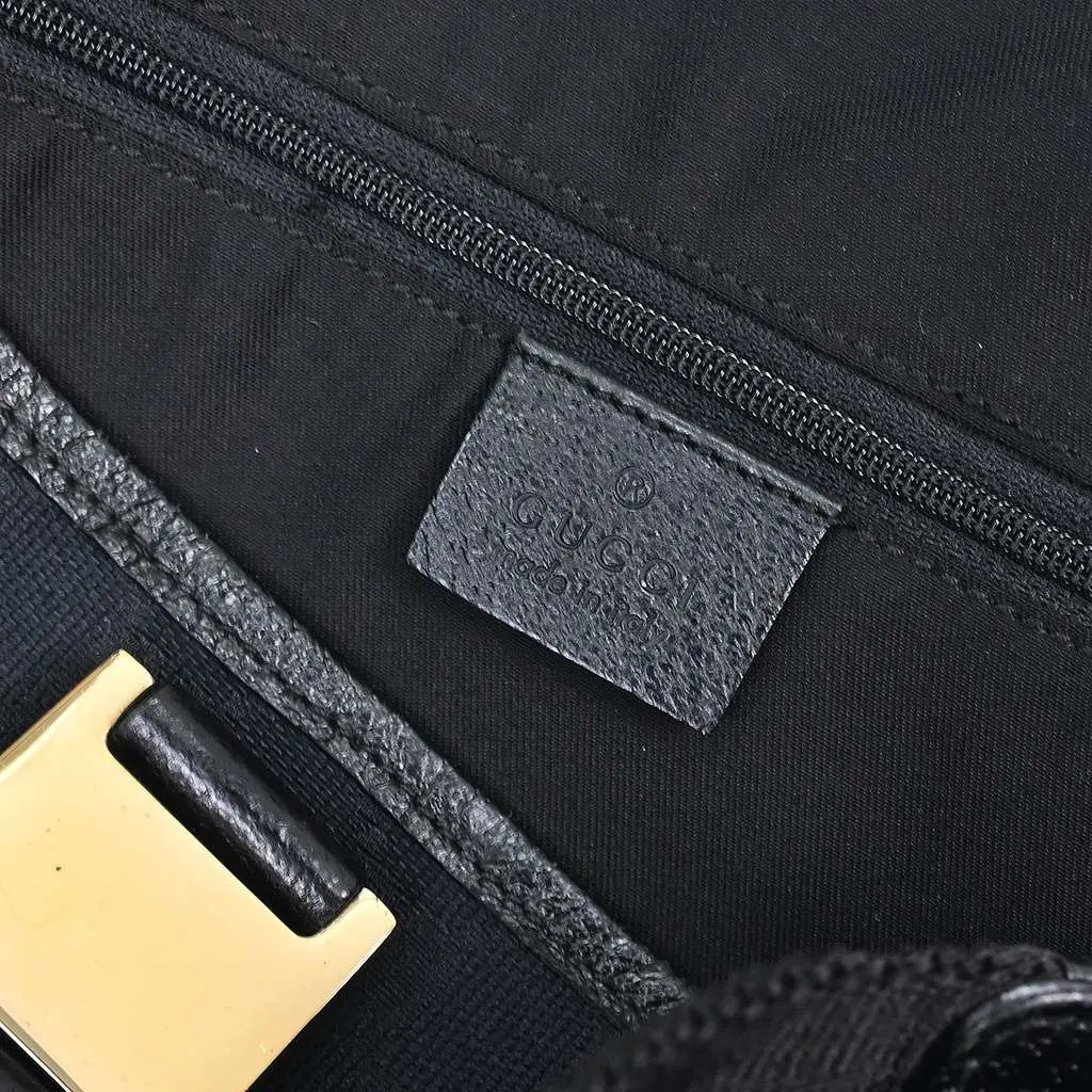 Gucci Web Handle Buckle Tote Black Canvas Good - Model View