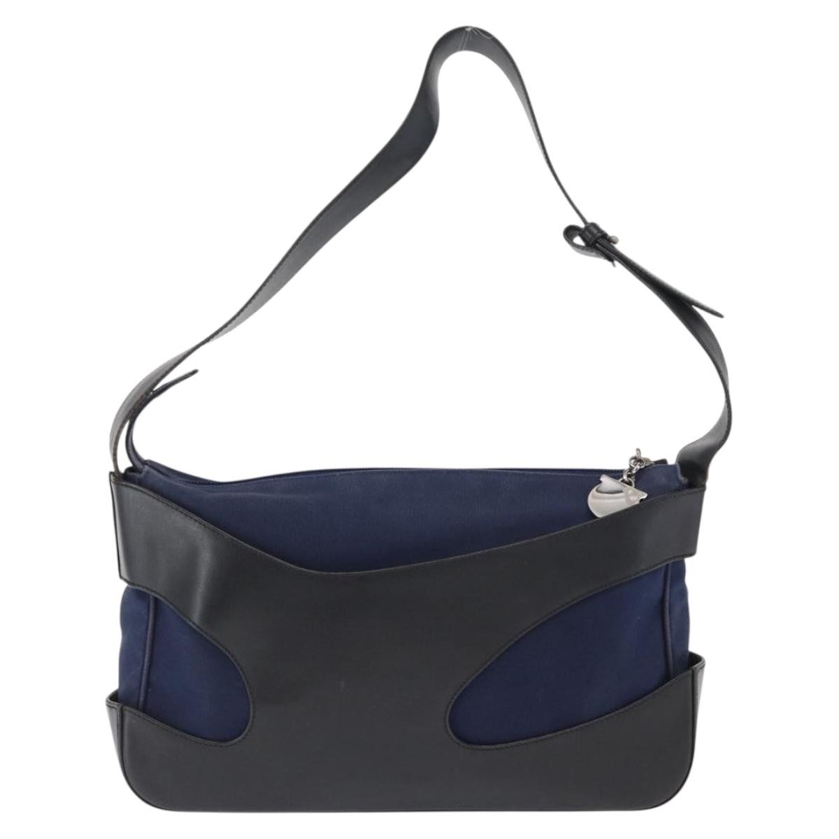 Salvatore Ferragamo Cut Out Shoulder Bag Navy Canvas Good condition - Back View