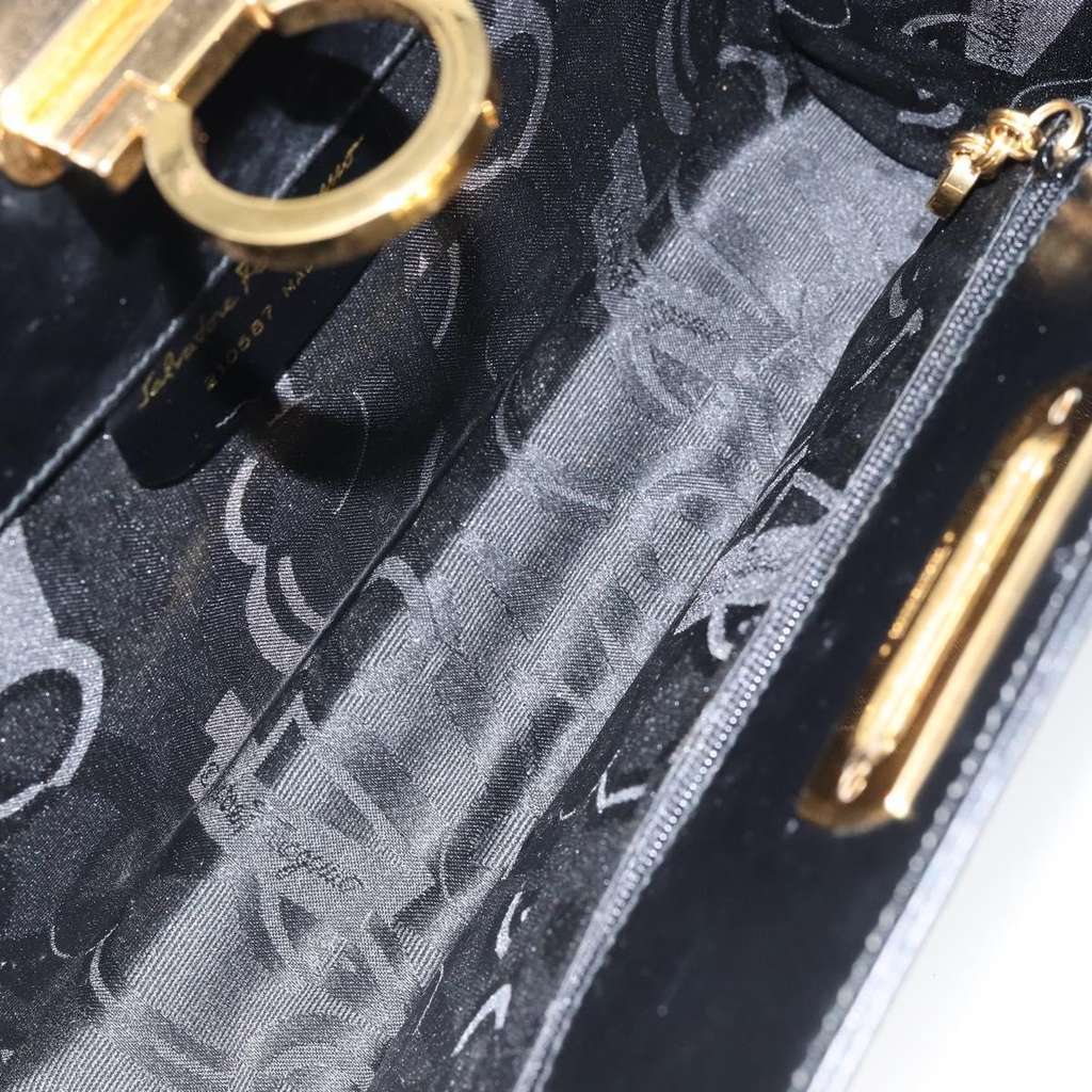 Salvatore Ferragamo Vintage Gancini Chain Shoulder Bag Black Leather Good condition - Box View