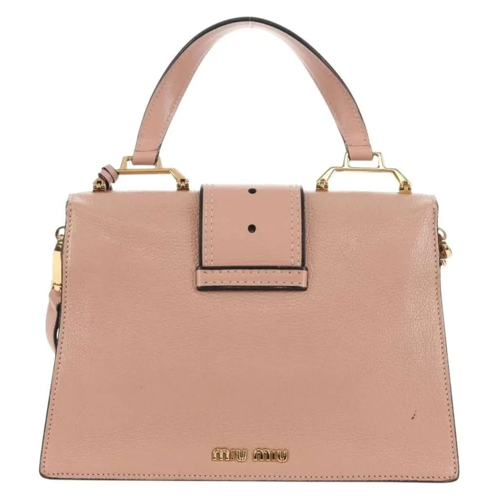 Miu Miu Madras Crystal Buckle Shoulder Bag Pink Leather Good - Back View