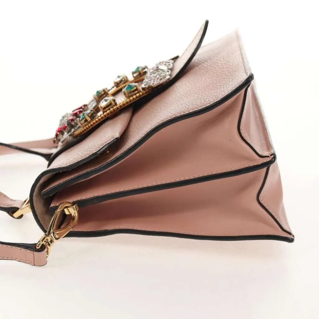 Miu Miu Madras Crystal Buckle Shoulder Bag Pink Leather Good - Inside View