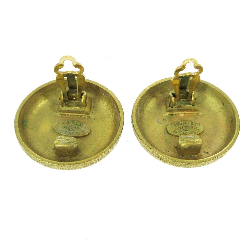 Chanel CC Round Earrings Gold Gold Good condition - Back View