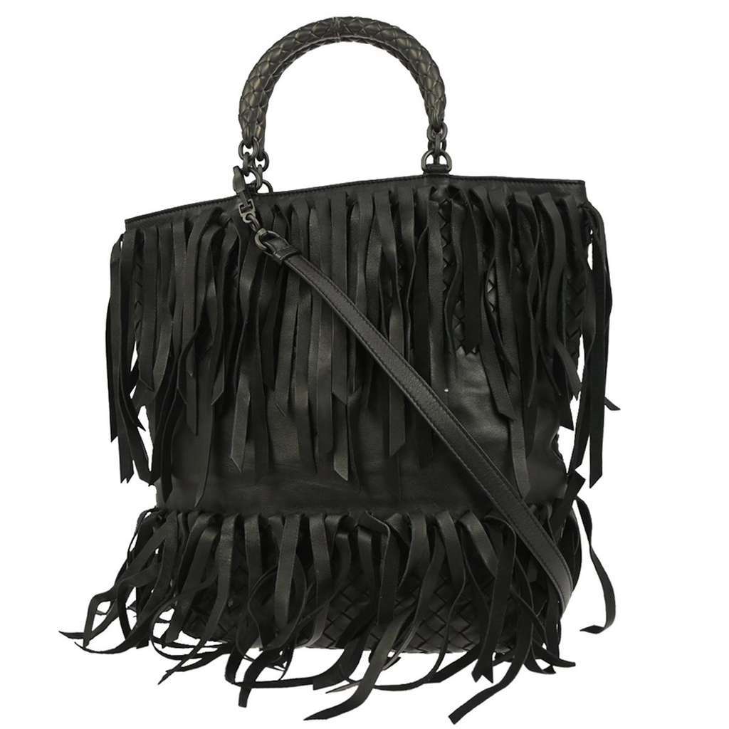 Bottega Veneta Fringe Belt Tote Black Leather Good condition - Back View