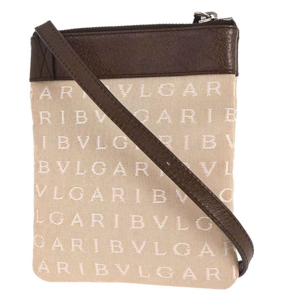 Bvlgari Logomania Shoulder Bag Beige Canvas Good condition - Back View