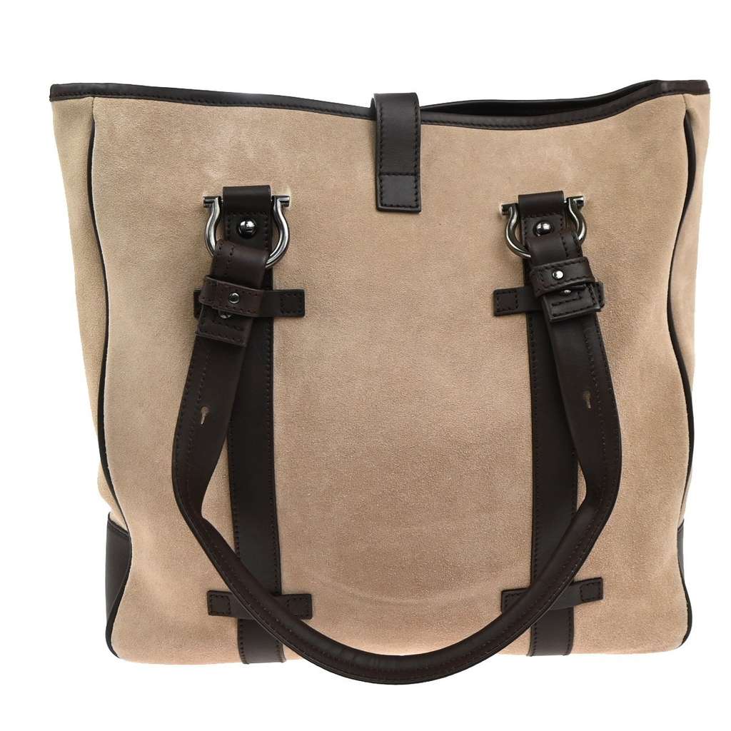 Salvatore Ferragamo Gancini Tote Brown Suede Good condition - Back View