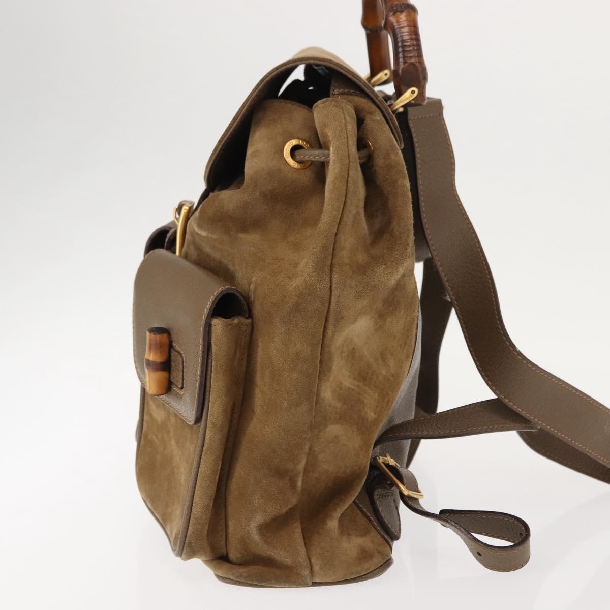 Gucci Vintage Bamboo Backpack Brown Suede Good condition - Inside View
