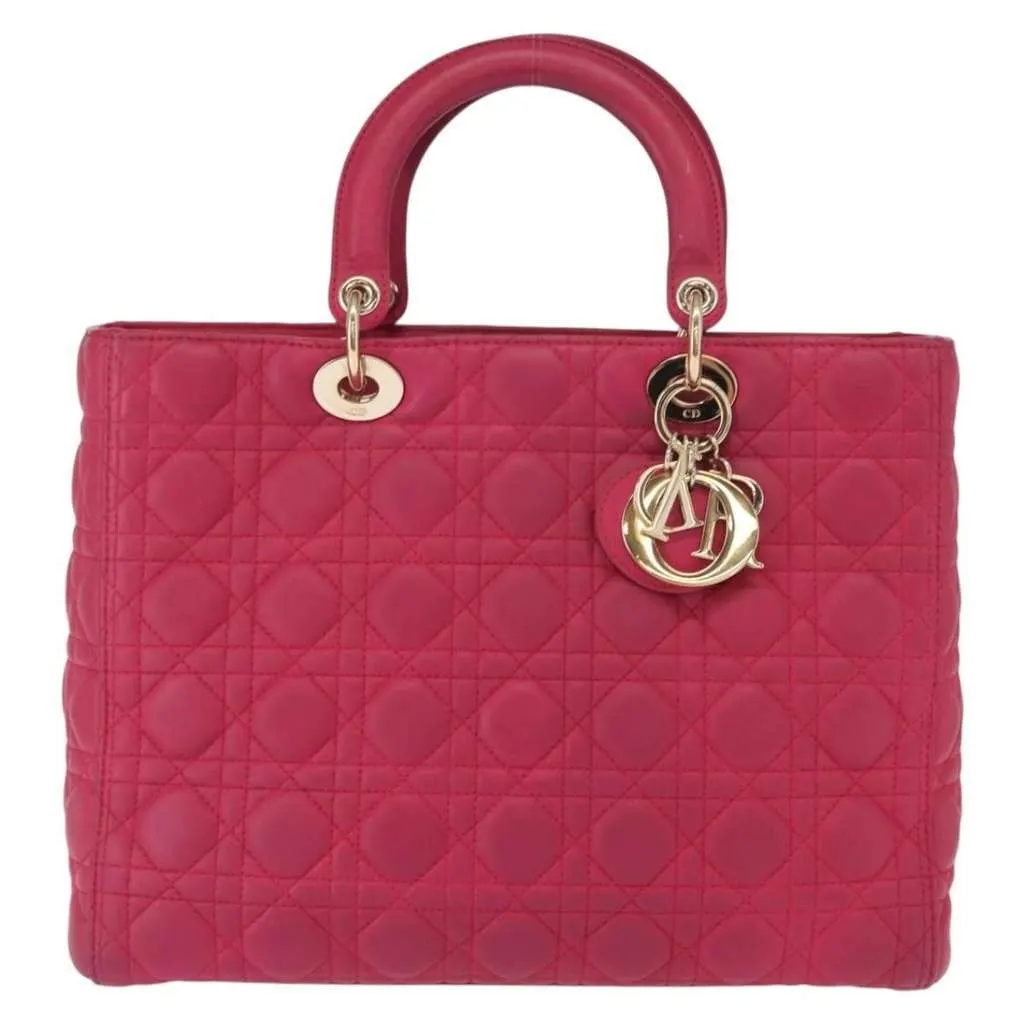 Dior Lady Dior Bag Pink Leather Good - Front View