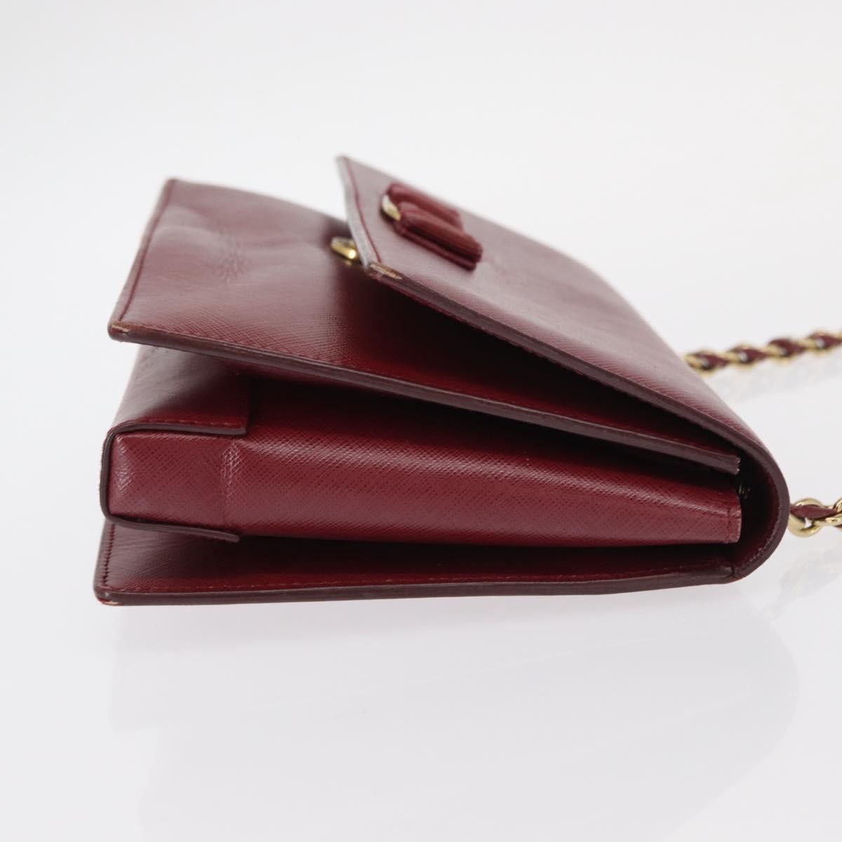 Salvatore Ferragamo Vala Chain Shoulder bag Burgundy Leather Good condition - Inside View