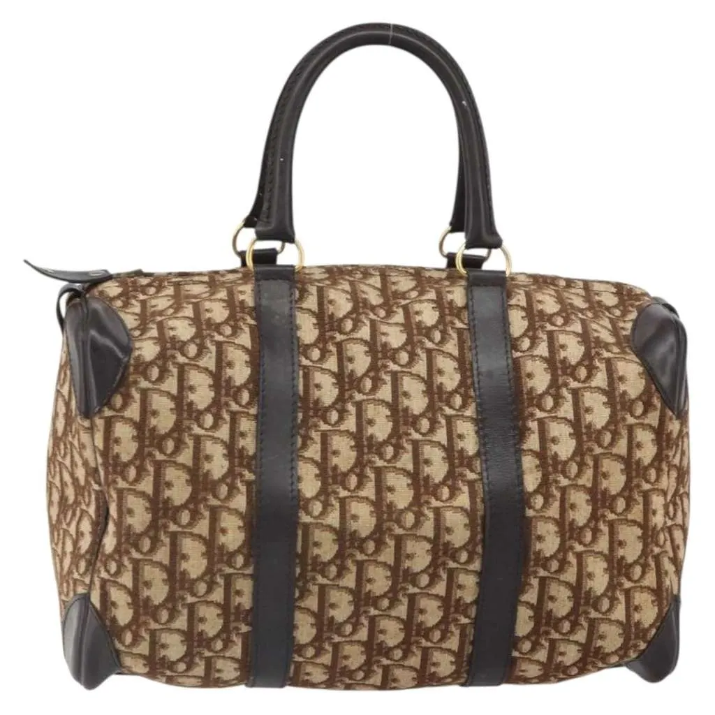 Dior Vintage Trotter Boston Bag Beige Canvas Good - Front View