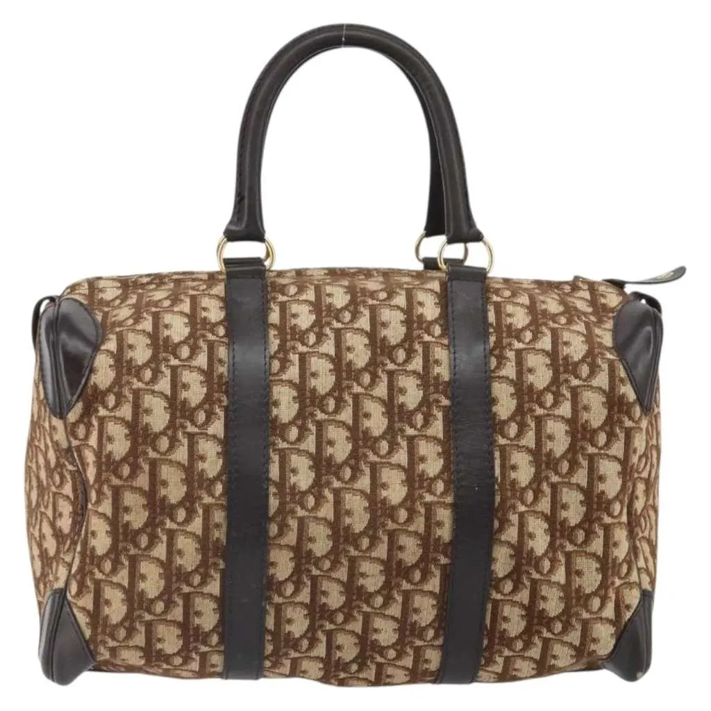 Dior Vintage Trotter Boston Bag Beige Canvas Good - Back View