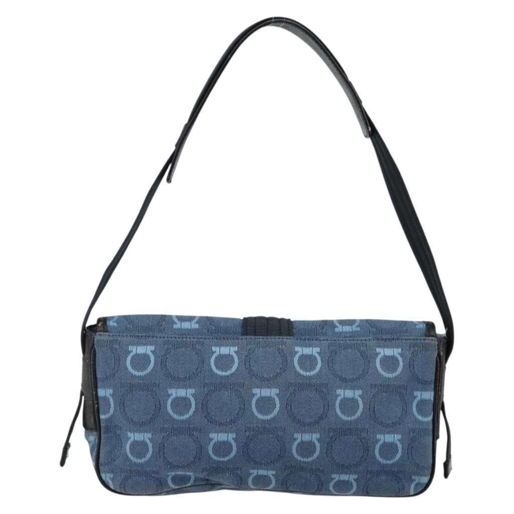 Salvatore Ferragamo Gancini Shoulder Bag Navy Canvas Good condition - Back View