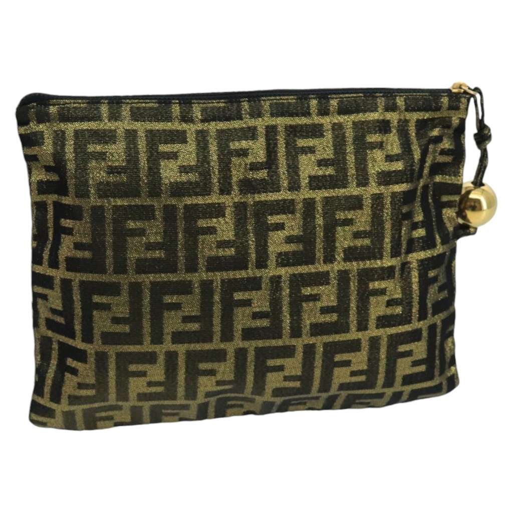 Fendi Vintage Zip Pouch Khaki Canvas Good condition - Back View