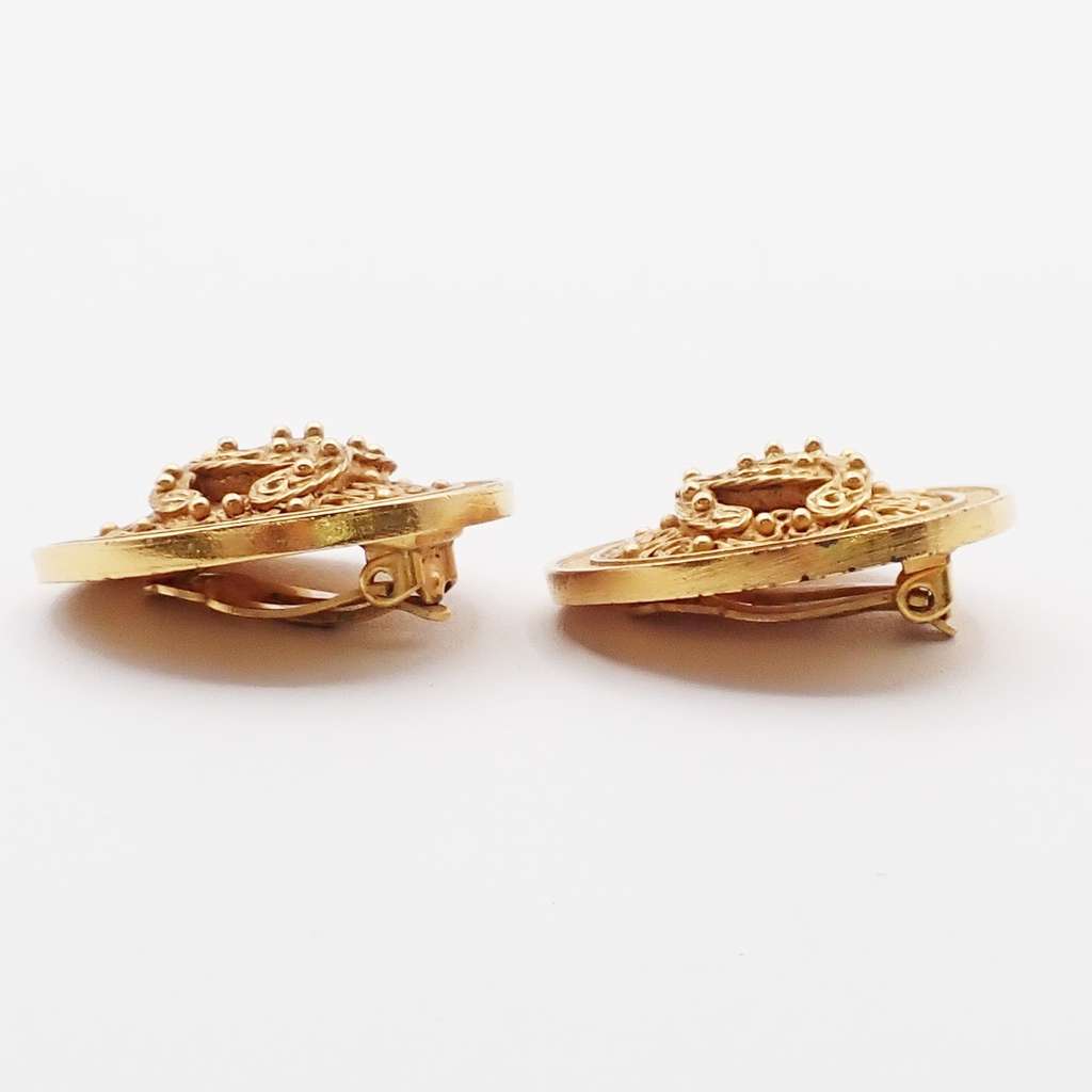 Chanel Vintage CC Round Clip-On Earrings Gold Good condition - Inside View