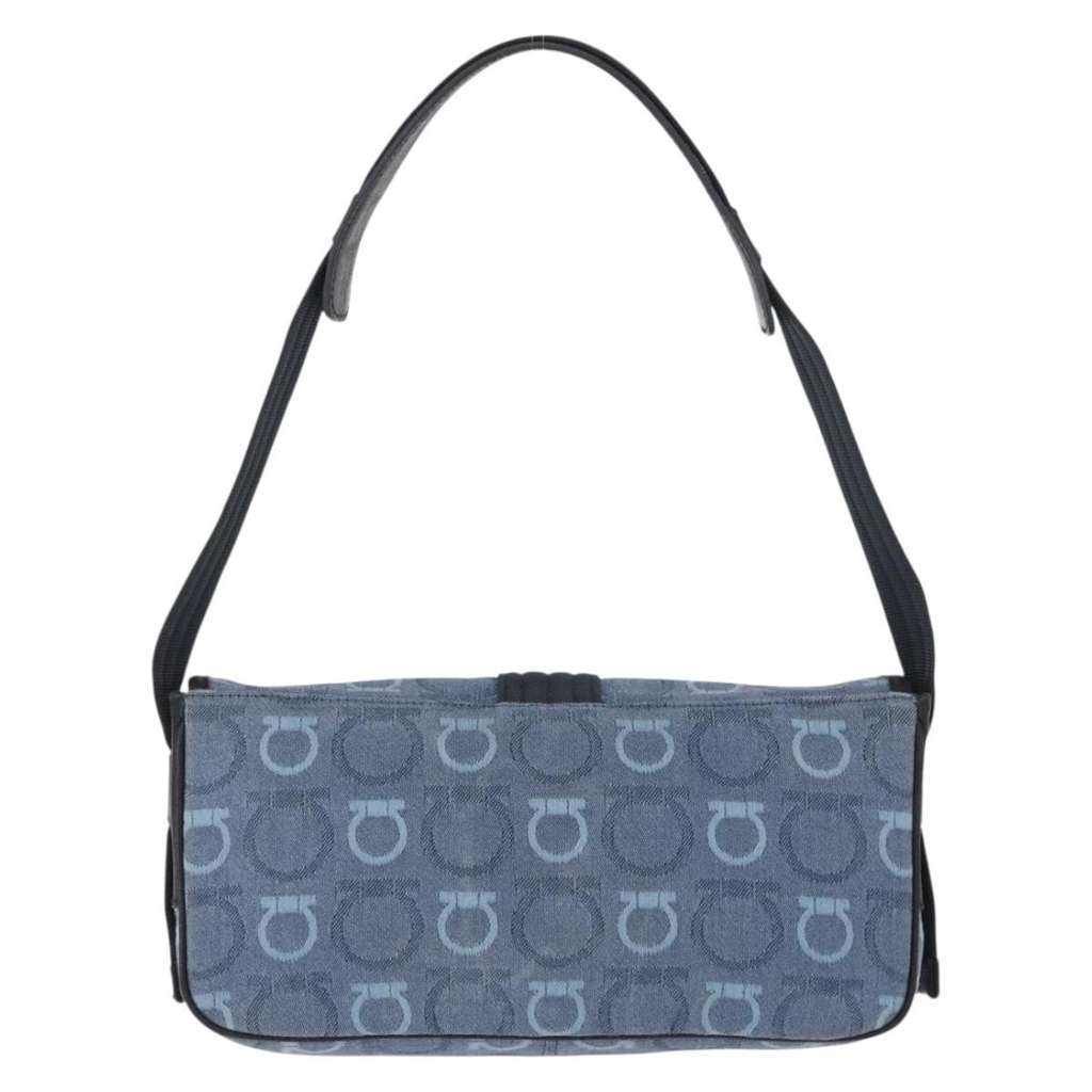 Salvatore Ferragamo Gancini Shoulder Bag Navy Canvas Good condition - Back View