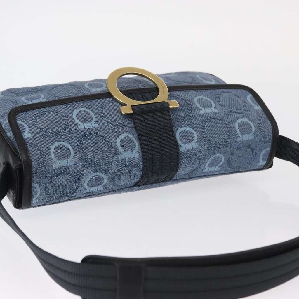 Salvatore Ferragamo Gancini Shoulder Bag Navy Canvas Good condition - Box View