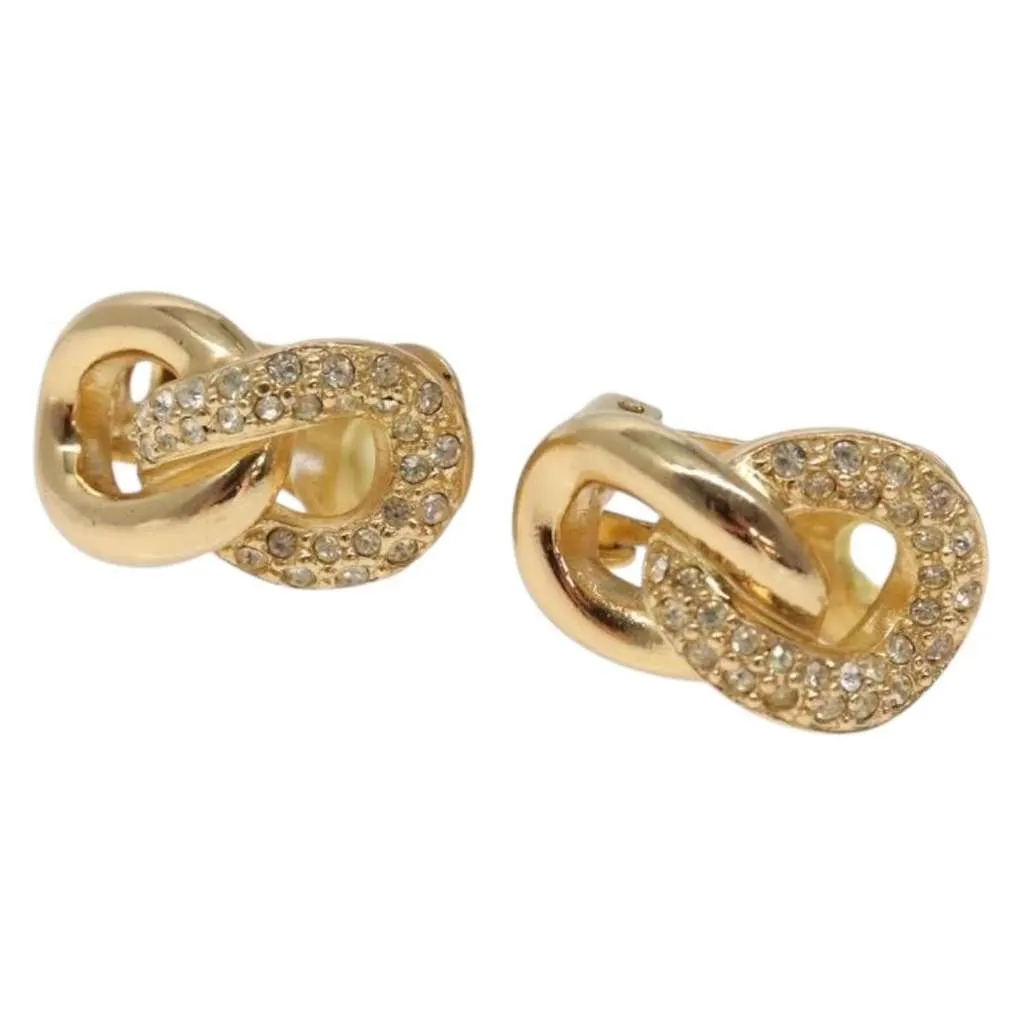 Dior Vintage Chain Link Clip-On Earrings Gold Metal Good - Front View