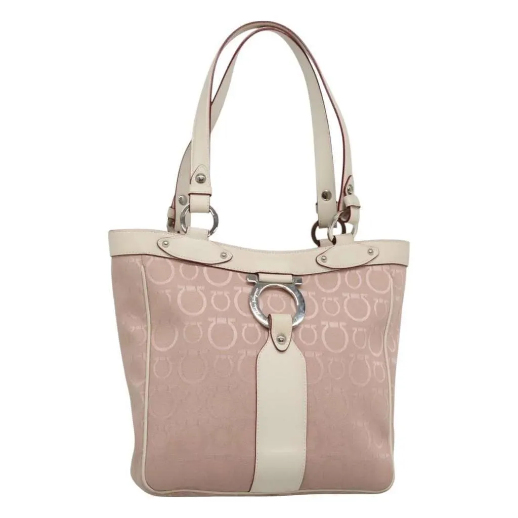 Salvatore Ferragamo Gancini Tote Pink Canvas Good - Front View