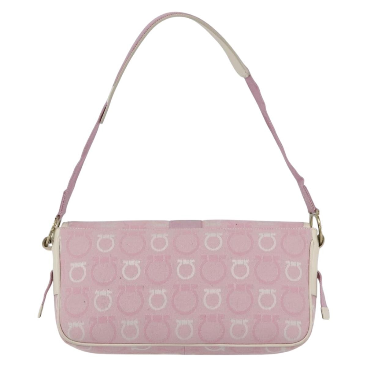 Salvatore Ferragamo Gancini Shoulder Bag Pink Canvas Good condition - Back View