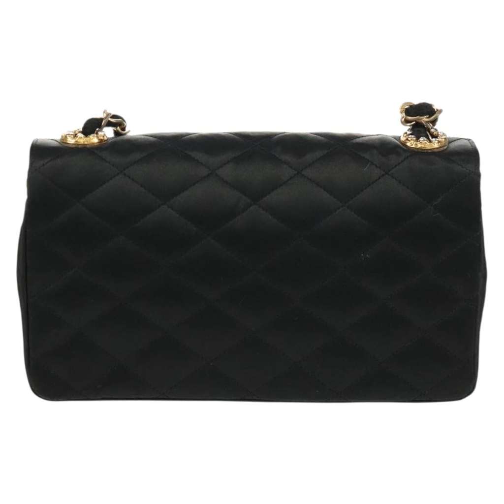 Chanel Vintage Crystal CC Flap Bag Black Satin Good condition - Back View
