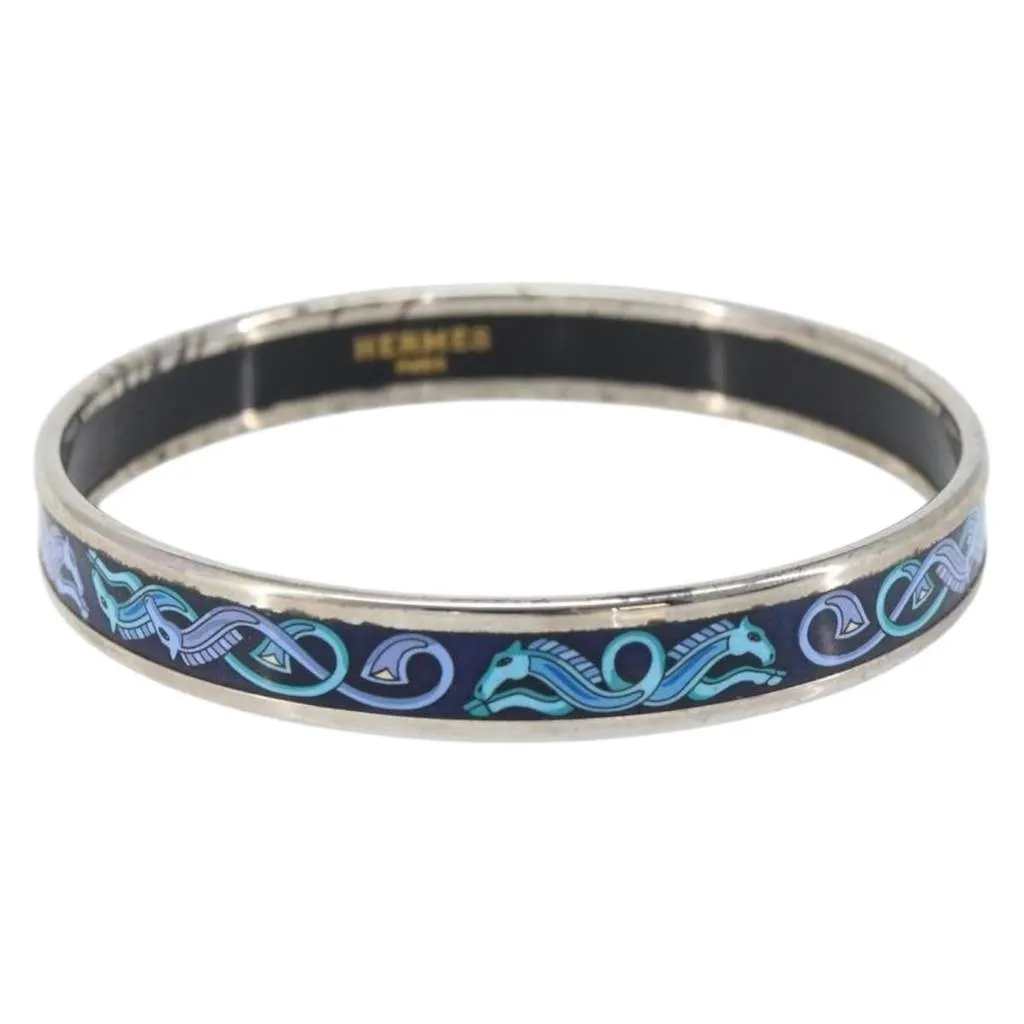 Hermès Caleche Bangle Bracelet Navy Metal Good - Front View