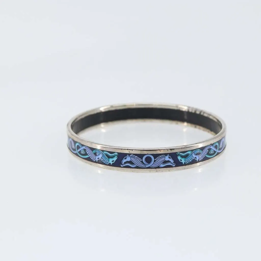 Hermès Caleche Bangle Bracelet Navy Metal Good - Model View