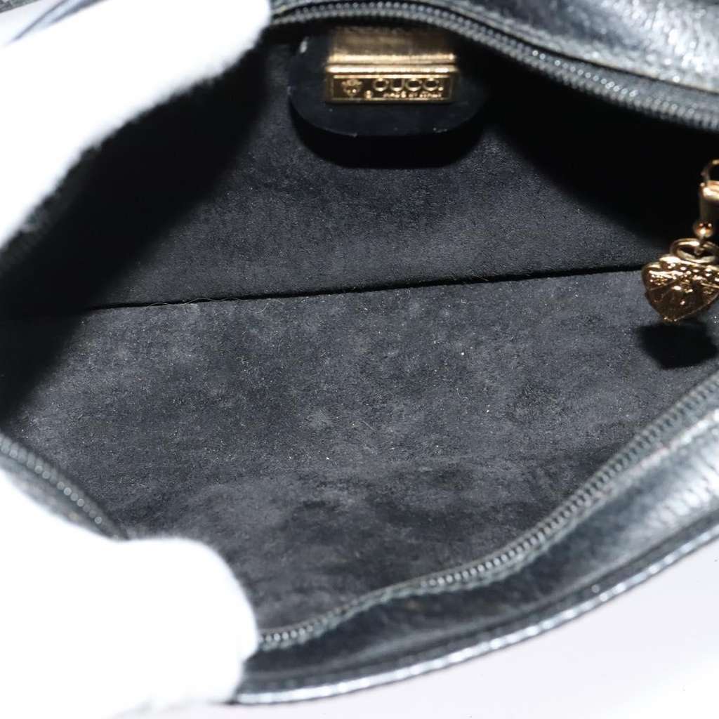 Gucci Vintage double G logo shoulder bag Black Leather Good condition - Box View