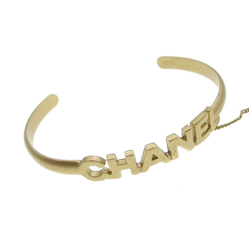 Chanel Logo Bangle with Chain Attached CC Ring Gold Good condition - Back View