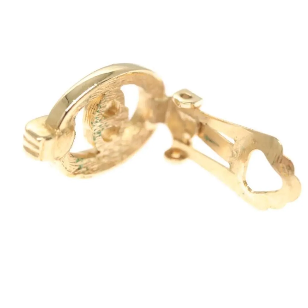 Dior Vintage CD Clip-On Earrings Gold Metal Good - Model View