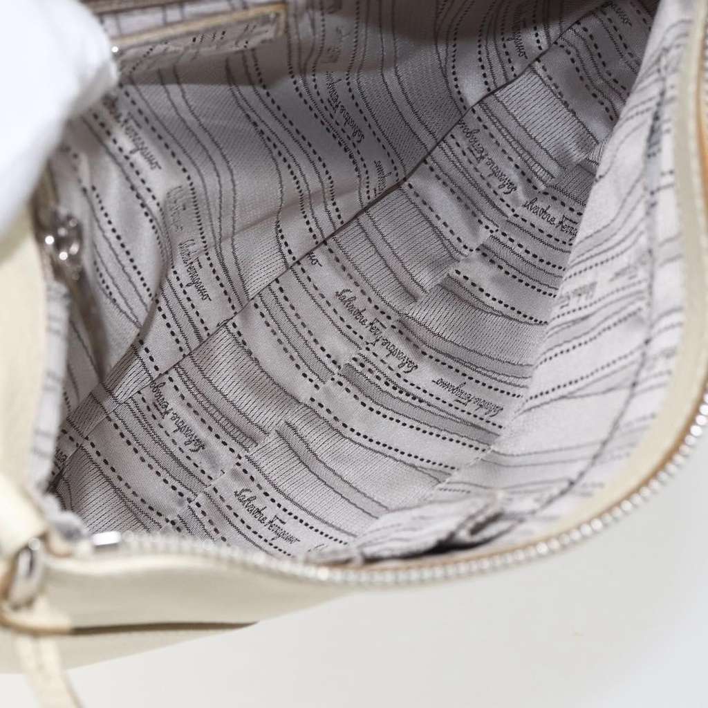 Salvatore Ferragamo Gancini Shoulder Bag White Leather Good condition - Box View