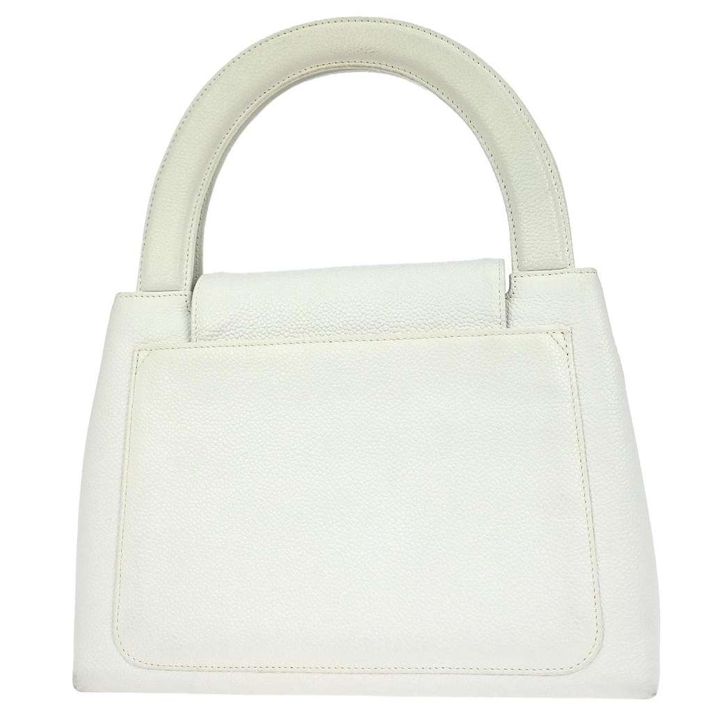 Chanel Vintage Top Handle Flap Bag White Leather Good condition - Back View