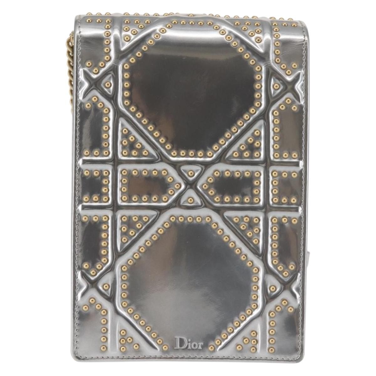 Christian Dior Ultra Matte Diorama Vertical Clutch on Chain Silver Good condition - Back View