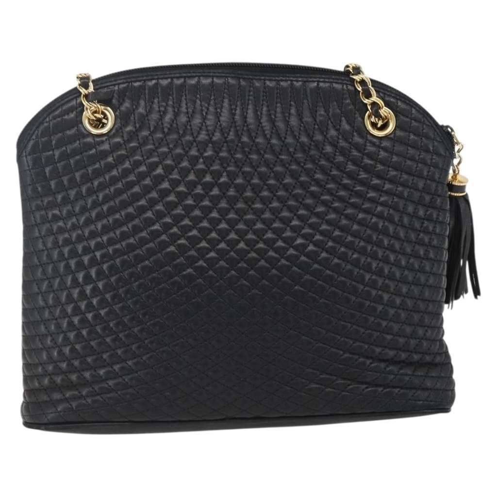 Bally Vintage Chain Shoulder Bag Navy Leather Good condition - Back View