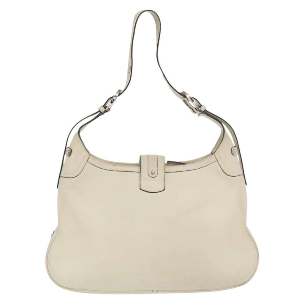 Salvatore Ferragamo Gancini Shoulder Bag Ecru Leather Fair condition - Back View
