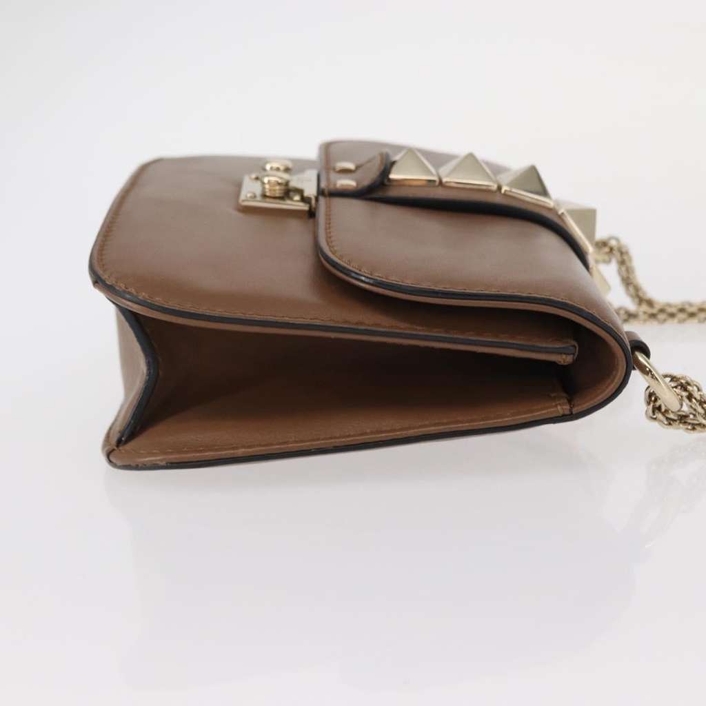 Valentino Garavani Rolling Rockstud Glam Lock Shoulder Bag Brown Leather Good condition - Inside View