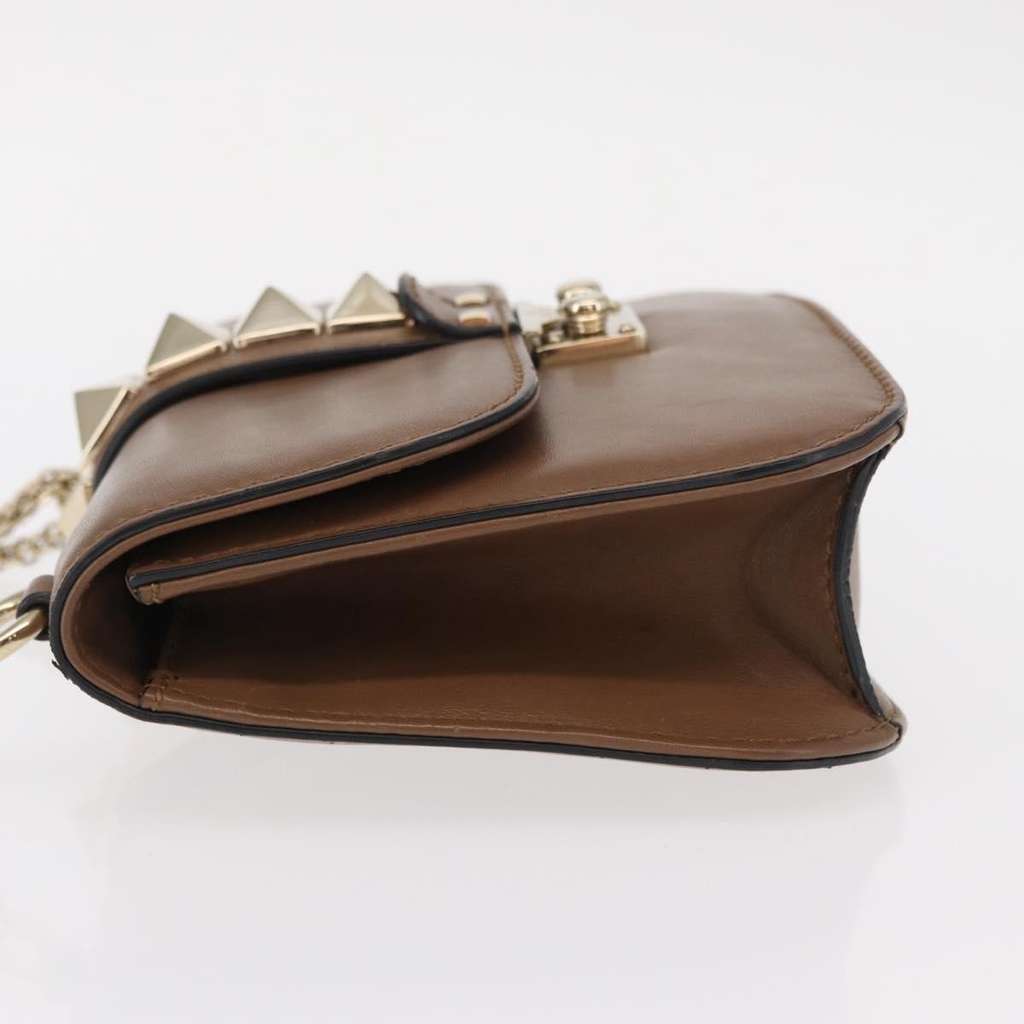 Valentino Garavani Rolling Rockstud Glam Lock Shoulder Bag Brown Leather Good condition - Model View