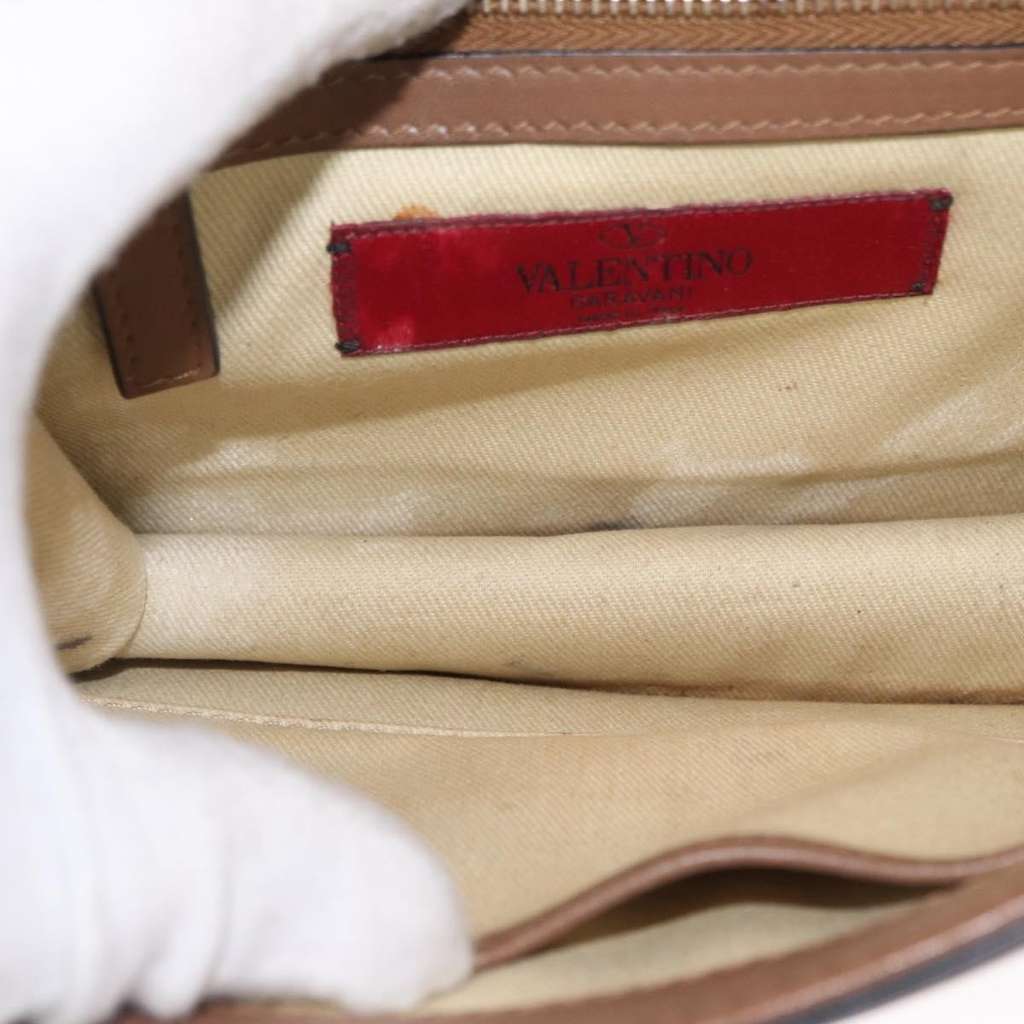 Valentino Garavani Rolling Rockstud Glam Lock Shoulder Bag Brown Leather Good condition - Box View