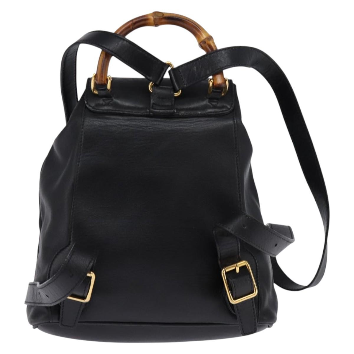 Gucci Vintage Bamboo Backpack Black Leather Good condition - Back View