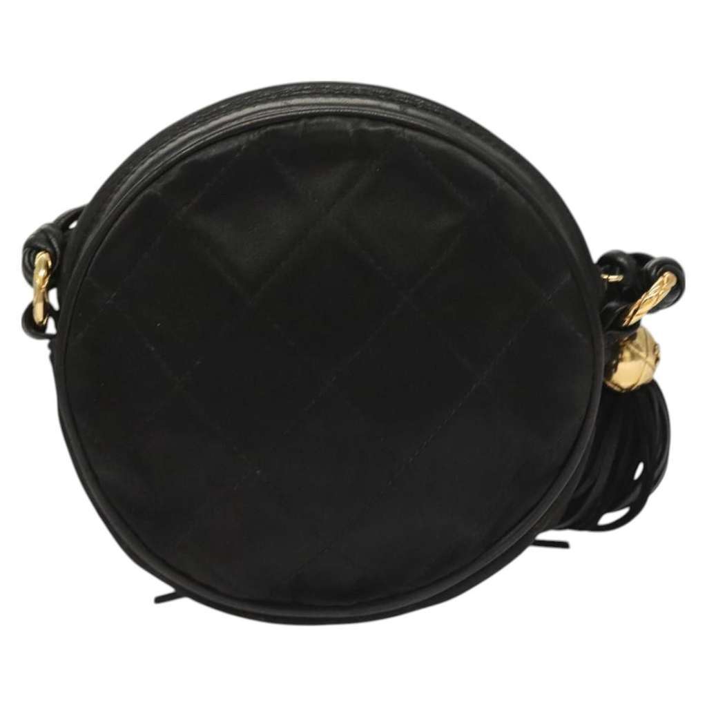 Chanel Vintage Round Tassel Crossbody Bag Black Satin Good condition - Back View