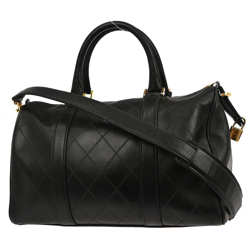 Chanel Vintage Diamond Stitch Boston Bag Black Leather Good condition - Back View