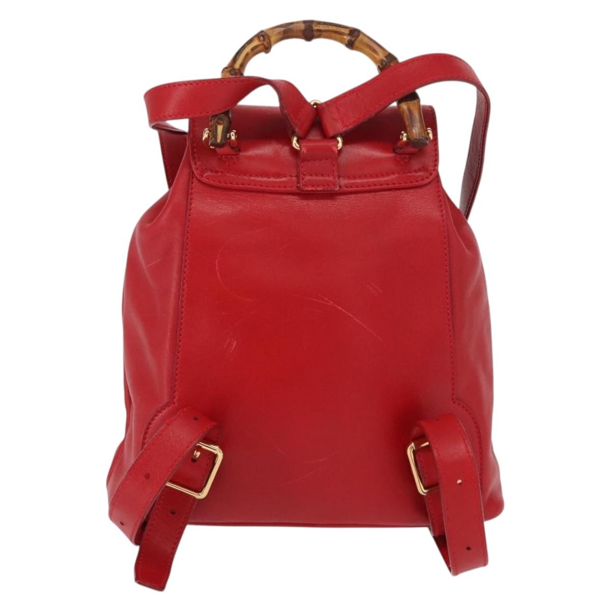 Gucci Vintage Bamboo Backpack Red Leather Good condition - Back View