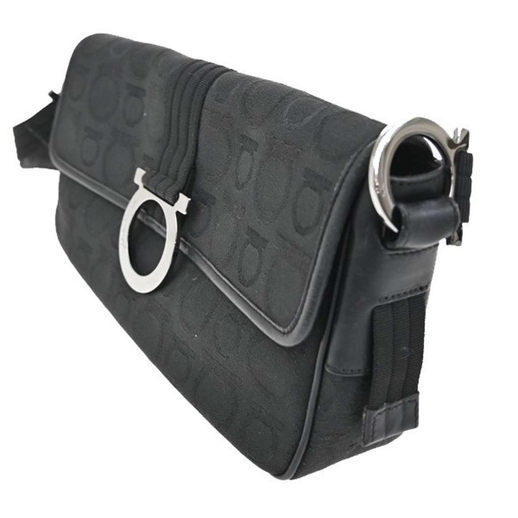 Salvatore Ferragamo Gancini Shoulder Bag Black Canvas Good condition - Inside View