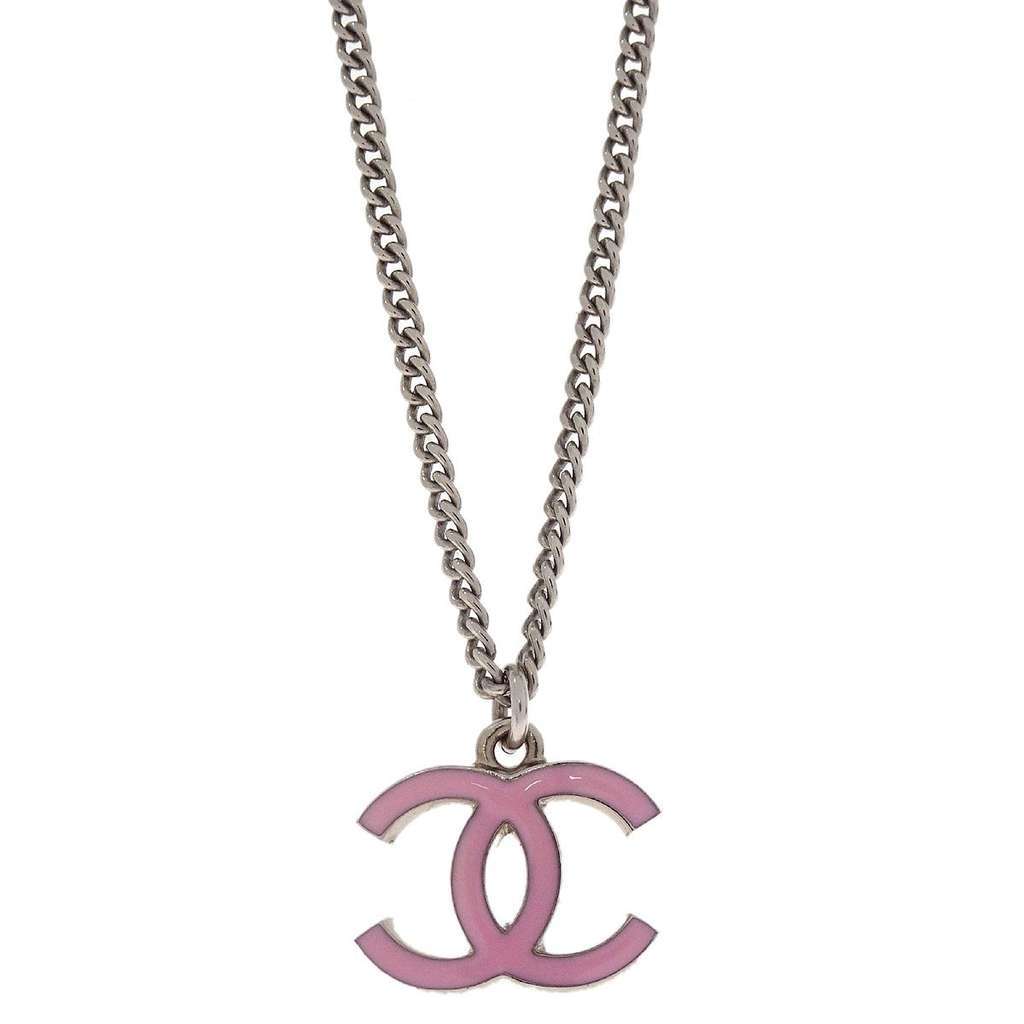 Chanel Vintage CC Pendant Long Necklace Silver Metal Good condition - Back View