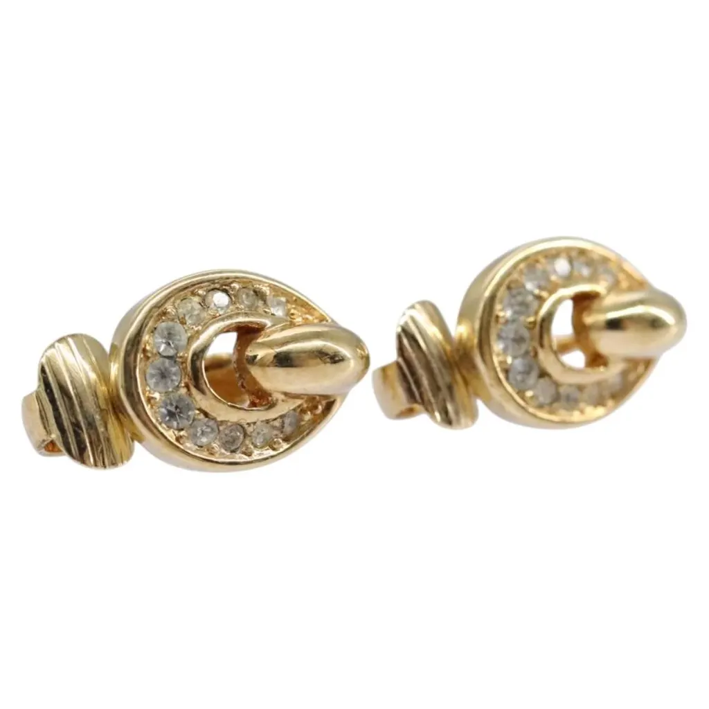 Dior Vintage clip-on earrings Gold Metal Good - Front View