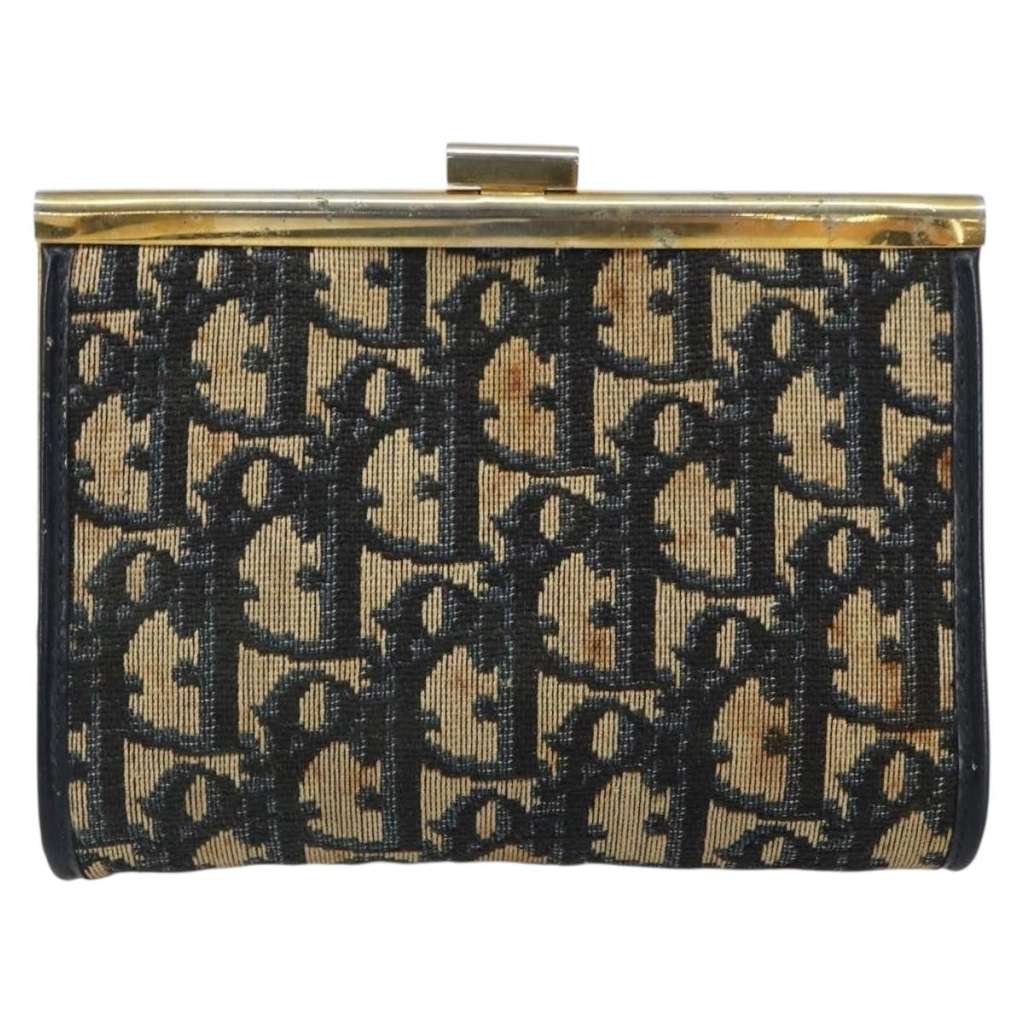 Christian Dior Vintage Frame Clutch Navy Canvas Fair condition - Back View