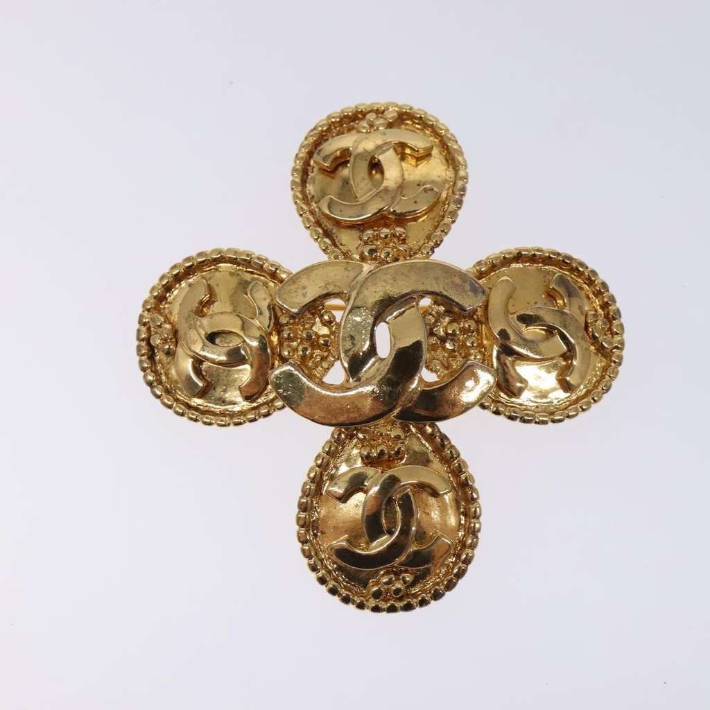 Chanel CC Cross Badge Brooch Gold Metal Good condition - Back View