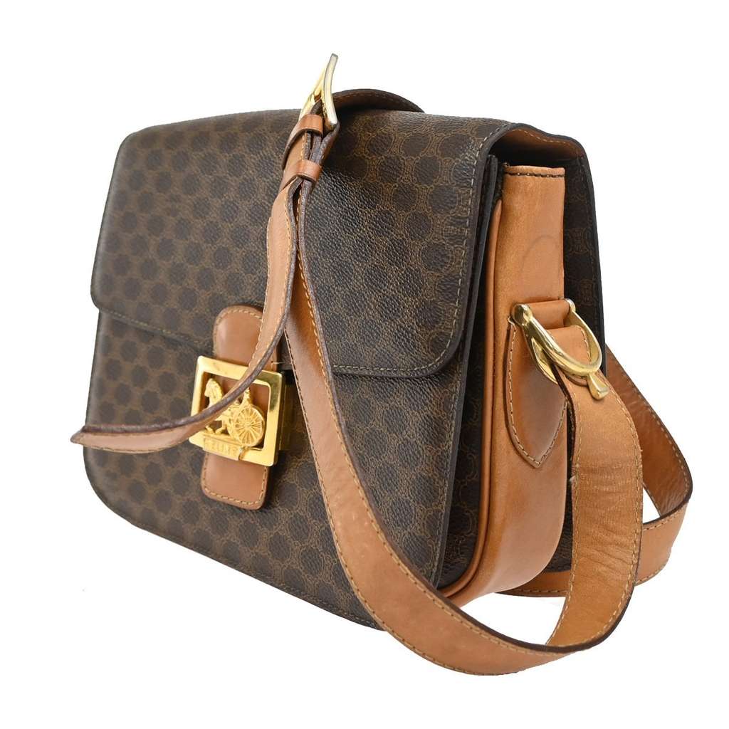 Celine Vintage Horse Carriage Macadam Shoulder Bag Brown Canvas Good condition - Inside View