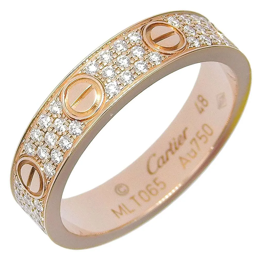 Cartier Love Wedding Band Pave Diamonds Ring Gold Good - Front View