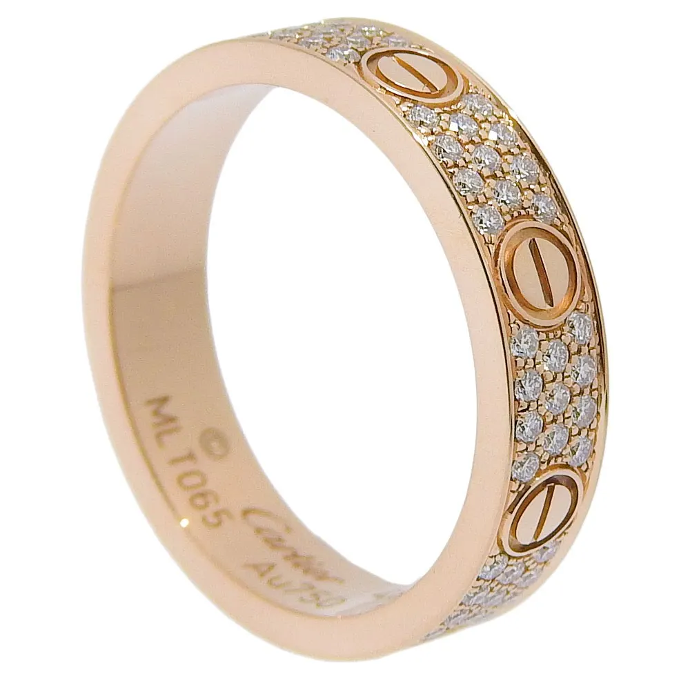 Cartier Love Wedding Band Pave Diamonds Ring Gold Good - Back View