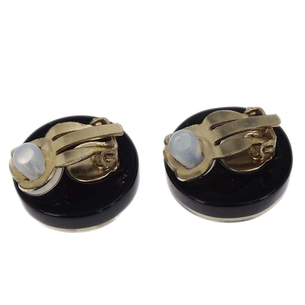 Chanel Vintage CC Round Button Clip-On Earrings Black Plastic Good condition - Back View